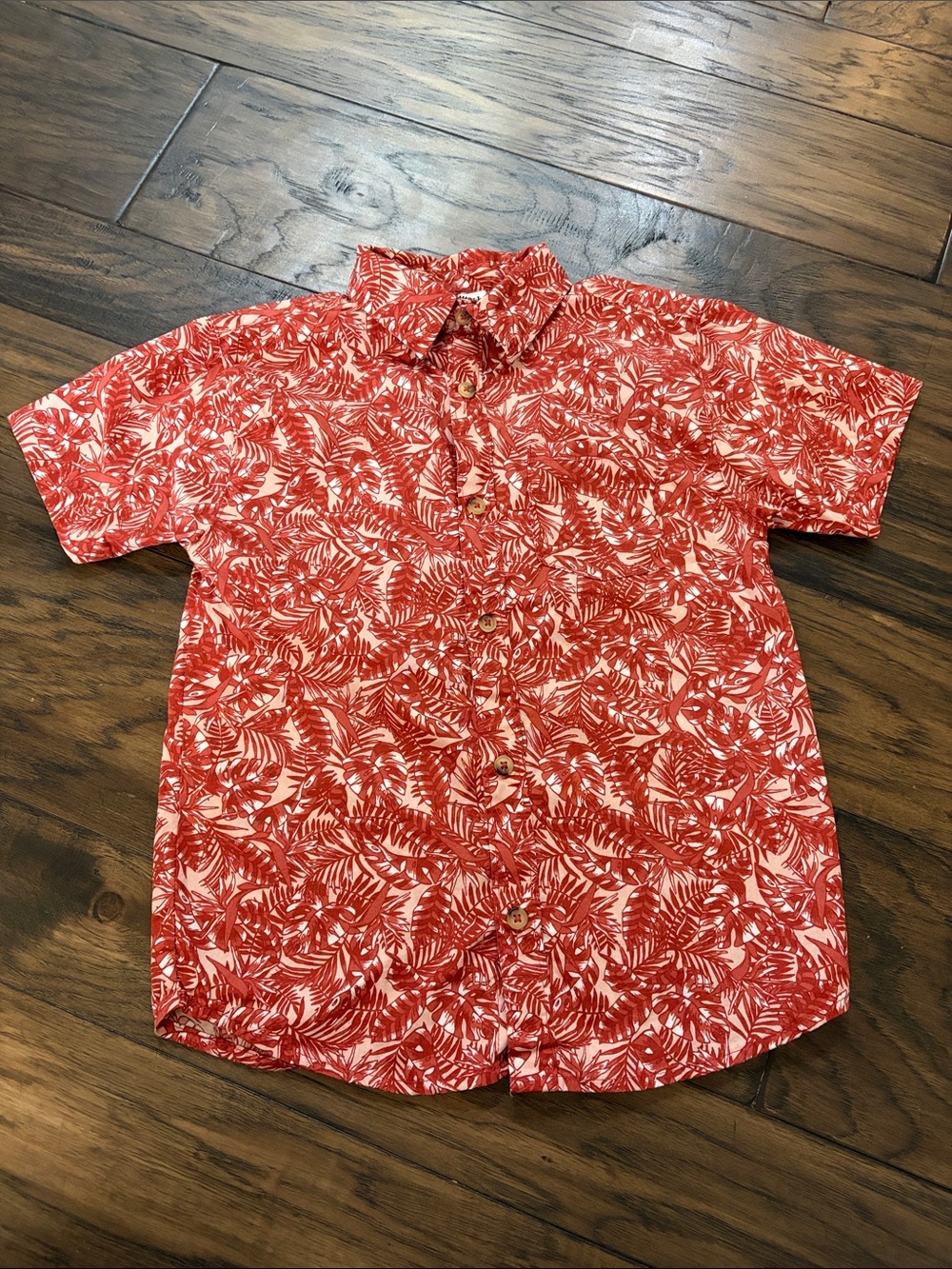 Boys Red Tropical Print Button-Down Shirt - Short Sleeve